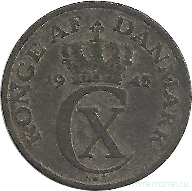 Монета. Дания. 1 эре 1945 год.