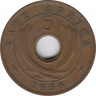 Монета. Британская Восточная Африка. 5 центов 1956 год. ав.