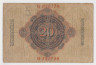 Банкнота. Германия. Германская империя (1871-1918). 20 марок 1910 год. Номер серии (шесть цифр и одна буква) - красный цвет. рев.