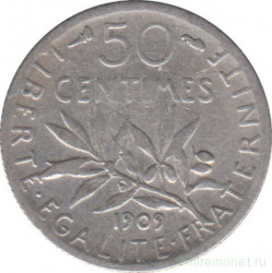 Монета. Франция. 50 сантимов 1909 год.