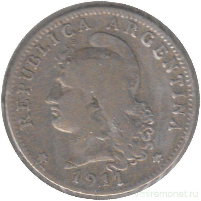 Монета. Аргентина. 20 сентаво 1911 год.