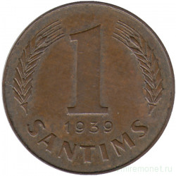Монета. Латвия. 1 сантим 1939 год.