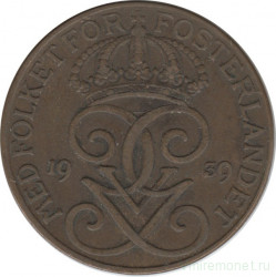 Монета. Швеция. 5 эре 1939 год.