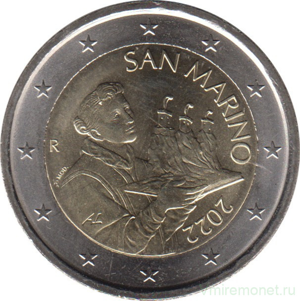 Монета. Сан-Марино. 2 евро 2022 год.