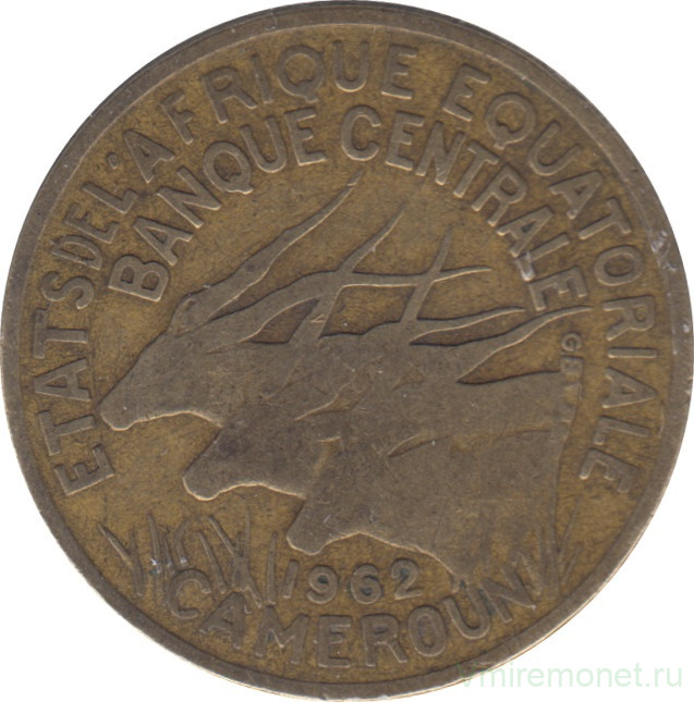 Монета. Экваториальная Африка (КФА). Камерун. 25 франков 1962 год.