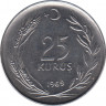  Монета. Турция. 25 курушей 1969 год. ав.