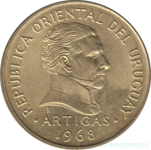 Монета. Уругвай. 10 песо 1968 год.