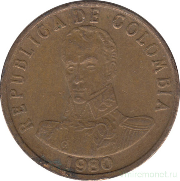 Монета. Колумбия. 2 песо 1980 год.