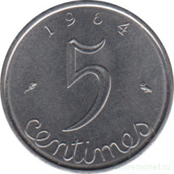 Монета. Франция. 5 сантимов 1964 год.