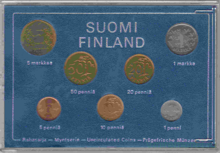 Монеты. Финляндия. Набор разменных монет в буклете. 1974 год.