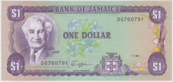 Банкнота. Ямайка. 1 доллар 1989 год. Тип 68Ac.