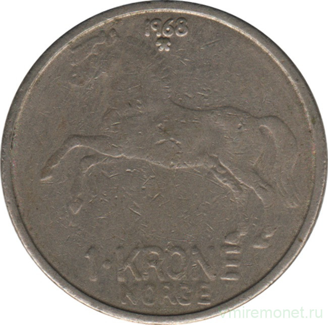 Монета. Норвегия. 1 крона 1968 год.