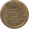  Монета. Франция. 5 сантимов 1966 год. ав.