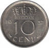 Монета. Нидерланды. 10 центов 1957 год. ав.