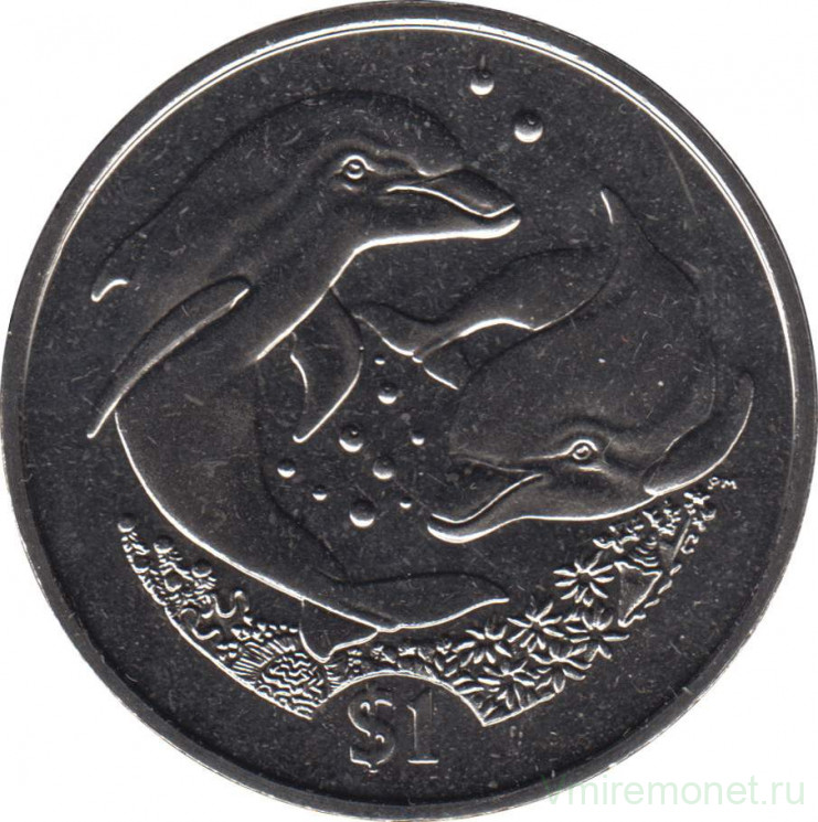 Монета. Великобритания. Британские Виргинские острова. 1 доллар 2006 год. Дельфины.