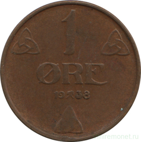 Монета. Норвегия. 1 эре 1938 год.
