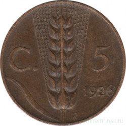 Монета. Италия. 5 чентезимо 1926 год.