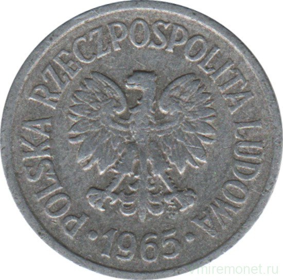 Монета. Польша. 10 грошей 1965 год.