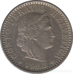 Монета. Швейцария. 20 раппенов 1983 год.
