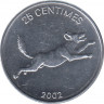 Монета. Конго. 25 сантимов 2002 год. Животные. Гиеновидная собака. ав.