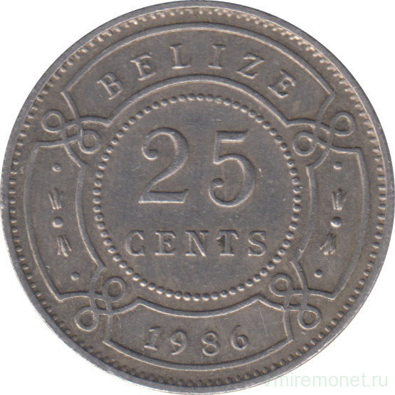 Монета. Белиз. 25 центов 1986 год.