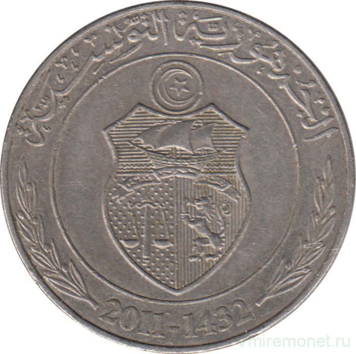 Монета. Тунис. 1 динар 2011 год.