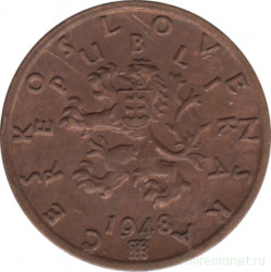 Монета. Чехословакия. 50 геллеров 1948 год.