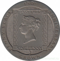 Монета. Великобритания. Остров Мэн. 1 крона 1990 год. 150 лет первой почтовой марке "Чёрный пенни".
