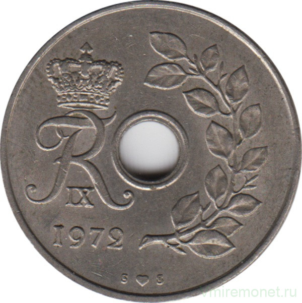 Монета. Дания. 25 эре 1972 год.