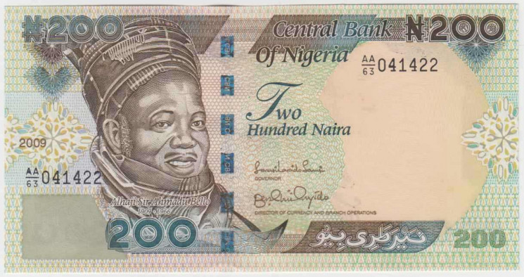 Банкнота. Нигерия. 200 найр 2009 год. Тип 29h(2).