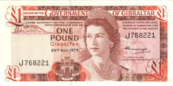 Банкнота. Гибралтар. 1 фунт 1975 год. Тип 20a.