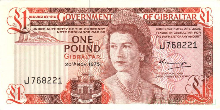 Банкнота. Гибралтар. 1 фунт 1975 год. Тип 20a.