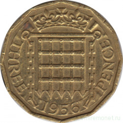 Монета. Великобритания. 3 пенса 1956 год.