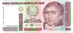 Банкнота. Перу. 1000000 инти 1990 год. Тип 148.