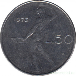 Монета. Италия. 50 лир 1973 год.