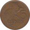 Монета. Тринидад и Тобаго. 5 центов 1992 год. рев.