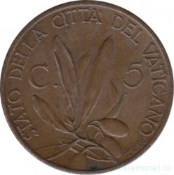 Монета. Ватикан. 5 чентезимо 1931 год.