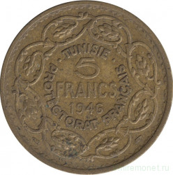 Монета. Тунис. 5 франков 1946 год.