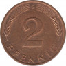 Монета. ФРГ. 2 пфеннига 1980 год. Монетный двор - Карлсруэ (G). рев.