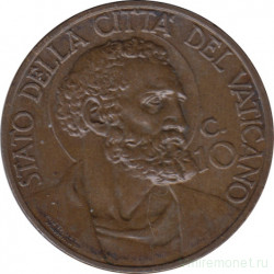 Монета. Ватикан. 10 чентезимо 1931 год.