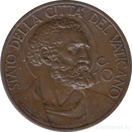 Монета. Ватикан. 10 чентезимо 1931 год.