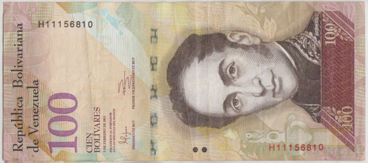 Банкнота. Венесуэла. 100 боливаров 2011 год.