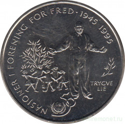 Монета. Норвегия. 5 крон 1995 год. 50 лет ООН.