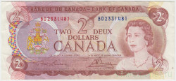 Банкнота. Канада. 2 доллара 1974 год. Тип 86а. Две буквы в номере.
