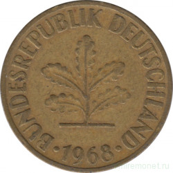Монета. ФРГ. 10 пфеннигов 1968 год. Монетный двор - Мюнхен (D).