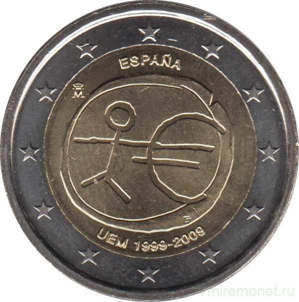 Монета. Испания. 2 евро 2009 год. 10 лет экономическому и валютному союзу.