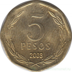 Монета. Чили. 5 песо 2003 год.