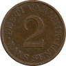 Аверс.Монета. Эстония. 2 цента (сенти) 1934.