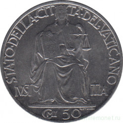 Монета. Ватикан. 50 чентезимо 1942 год.