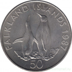 Монета. Фолклендские острова. 50 пенсов 1987 год. Королевские пингвины.